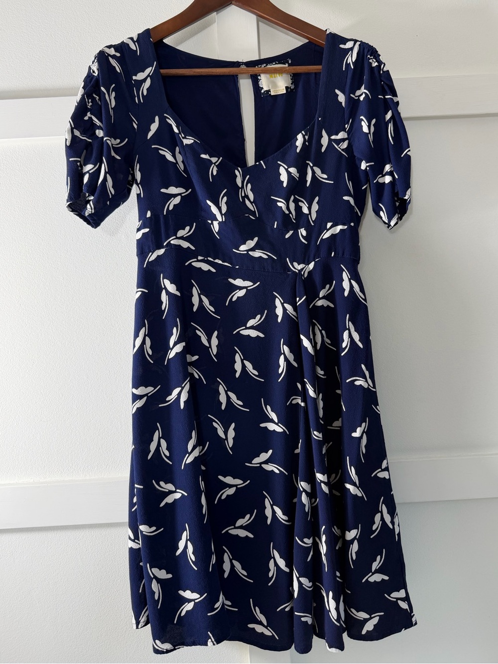 Maeve Navy Dress with White Leaf Motif